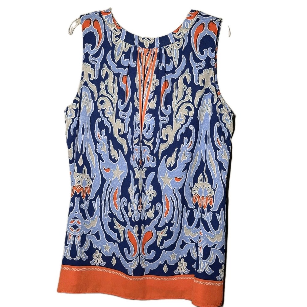 NWT Rose + Olive Top Womens 1X Vibrant Blue And Orange Causal Sleeveless Shirt - Picture 2 of 8